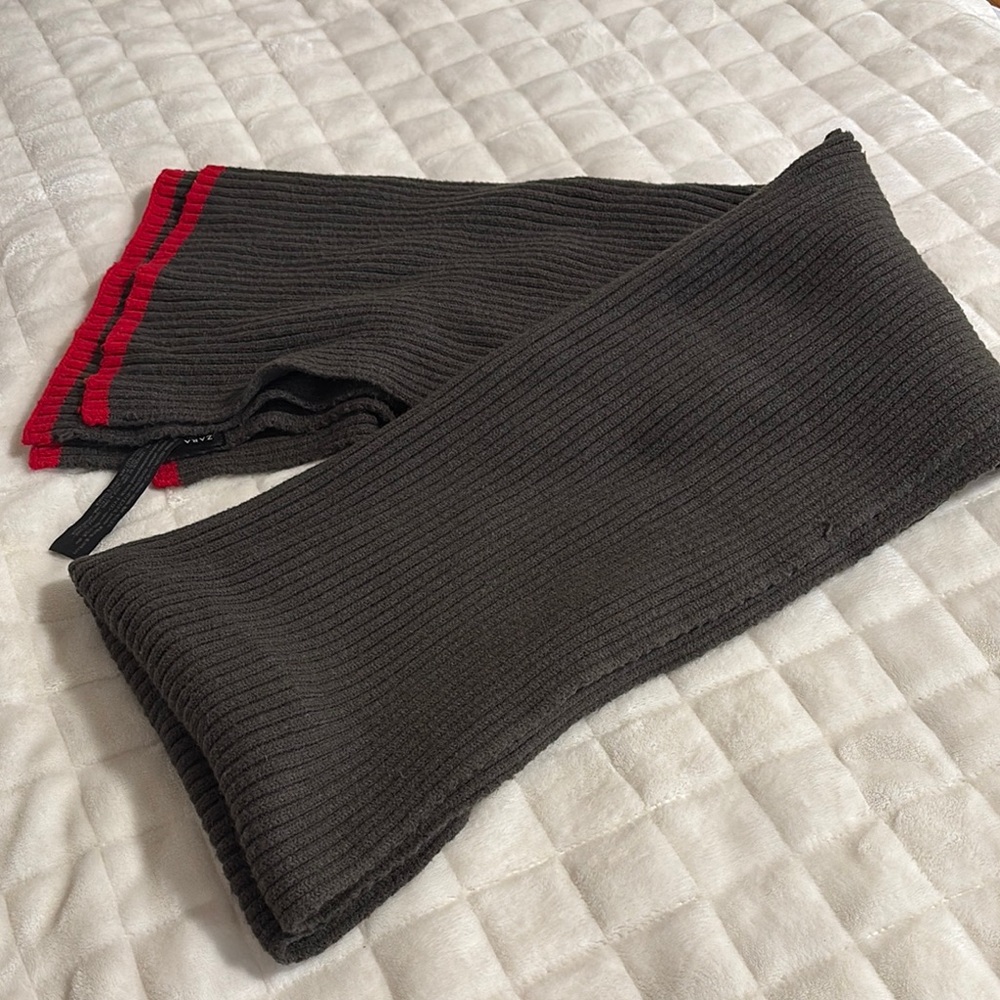 Zara Dark Green Scarf with Red Stripes